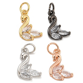 Rack Plating Brass Micro Pave Clear Cubic Zirconia Charms, Lead Free & Cadmium Free, Long-Lasting Plated, Goose