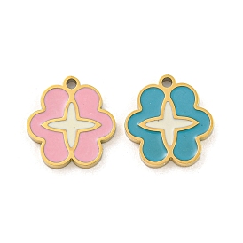 316 Surgical Stainless Steel Enamel Charms, Flower Charm, Golden