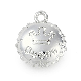 Rack Plating Alloy Pendants, Lead Free & Cadmium Free,  Round with The Word Queen