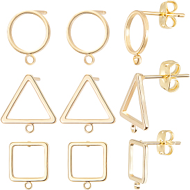 24шт. 3 фурнитура для сережек-гвоздиков из латуни в форме квадрата, треугольника и кольца, с горизонтальными петлями и фрикционными гайками 24шт.