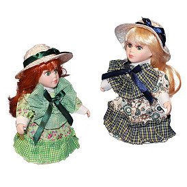 Украшения для фарфоровых кукол, дамы в шляпе и тканевом платье, для домашнего стола и украшения кукольного дома