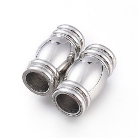 304 Stainless Steel Magnetic Clasps with Glue-in Ends, Column, 18x9mm, Hole: 5.5mm