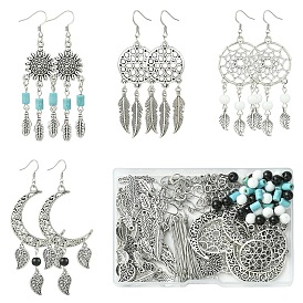 Комплекты серег своими руками, включить 25шт. ссылки, 58 подвески из сплава шт., 20 шт. стеклянные круглые бусины, 20шт. синтетический кварц, 20шт синтетическая бирюза, 80 шт. 304 соединительные кольца из нержавеющей стали