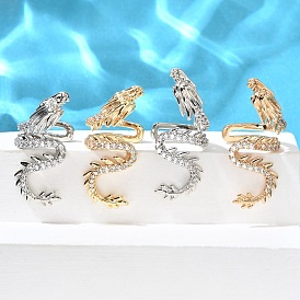 Серьги-каффы из латуни с прозрачным кубическим цирконием, дракон