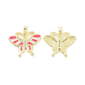 Brass Micro Pave Clear Cubic Zirconia Pendants, with Enamel, Butterfly Charm