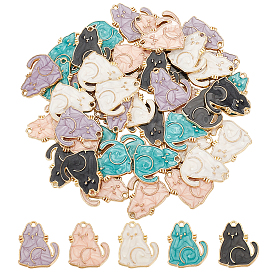 50 шт 5 цвета сплава эмалевые подвески, золотой свет, кошка