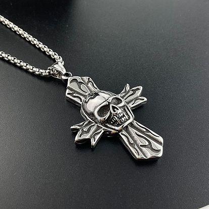304 Мужской кулон-крест в стиле панк-готика из нержавеющей стали, винтажное ожерелье с черепом