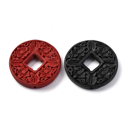 Киноварь бисера, резные лакированные, монета с цветком