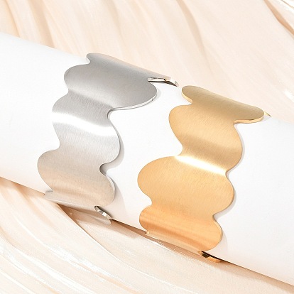 37MM Brushed 304 Stainless Steel Wavy Open Cuff Bangles for Women