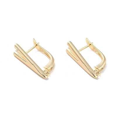 V-shaped Rack Plating Brass Hoop Earring Findings, with Horizontal Loop, Long-Lasting Plated, Cadmium Free & Lead Free