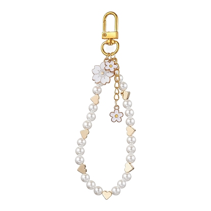 Bracelet en perles de coquillage et décorations de pendentif en émail en alliage de fleurs, fermoirs pivotants pour ornements de porte-clés de sac à dos
