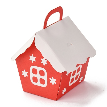 Christmas Folding Gift Boxes, House Shape with Handle, Gift Wrapping Bags, for Presents Candies Cookies