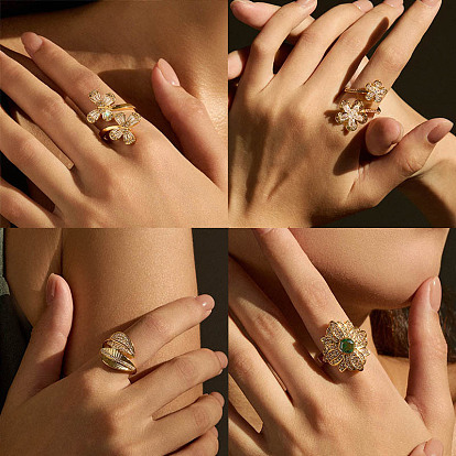 Браслет-манжета из латуни с кубическим цирконием для женщин., золотые