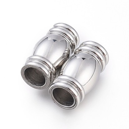 304 Stainless Steel Magnetic Clasps with Glue-in Ends, Column, 18x9mm, Hole: 5.5mm