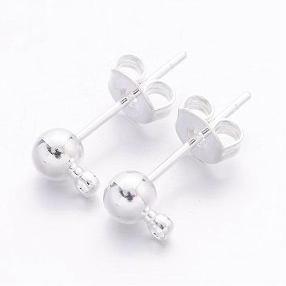 Brass Post Earring Findings, with Loop, Nickel Free
