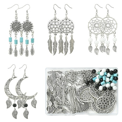 Комплекты серег своими руками, включить 25шт. ссылки, 58 подвески из сплава шт., 20 шт. стеклянные круглые бусины, 20шт. синтетический кварц, 20шт синтетическая бирюза, 80 шт. 304 соединительные кольца из нержавеющей стали