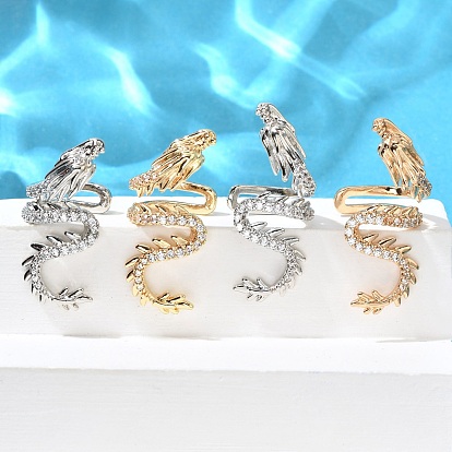 Серьги-каффы из латуни с прозрачным кубическим цирконием, дракон