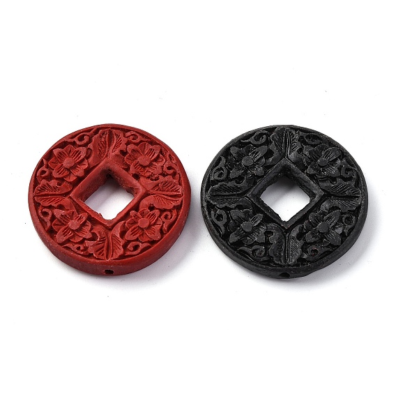 Киноварь бисера, резные лакированные, монета с цветком