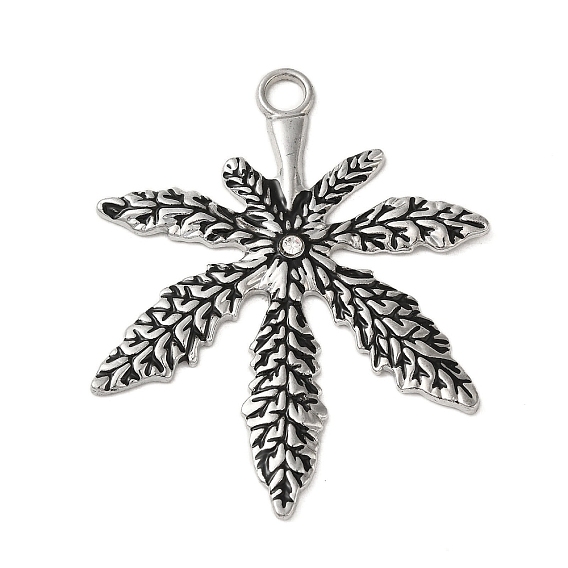 Alloy Enamel Pendant, with Rhinestones, Leaf