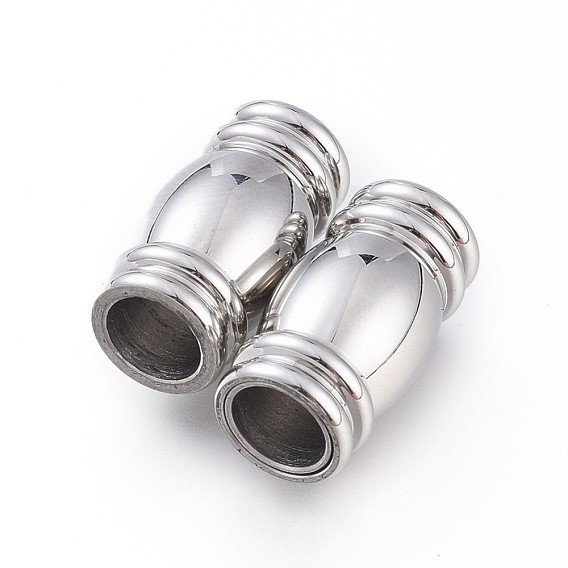 304 Stainless Steel Magnetic Clasps with Glue-in Ends, Column, 18x9mm, Hole: 5.5mm