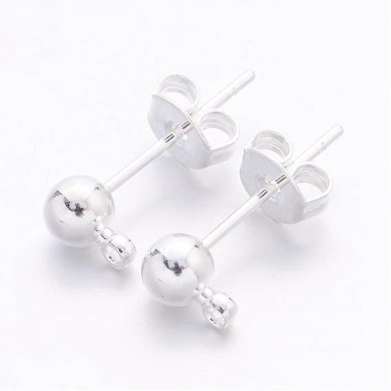 Brass Post Earring Findings, with Loop, Nickel Free