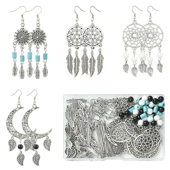 Комплекты серег своими руками, включить 25шт. ссылки, 58 подвески из сплава шт., 20 шт. стеклянные круглые бусины, 20шт. синтетический кварц, 20шт синтетическая бирюза, 80 шт. 304 соединительные кольца из нержавеющей стали