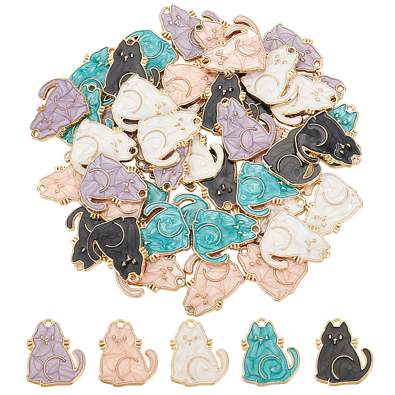 50 шт 5 цвета сплава эмалевые подвески, золотой свет, кошка