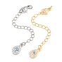 Brass Curb Chain Extender, End Chains with Lobster Claw Clasps and Cubic Zirconia Charms, Teardrop