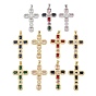 Brass Micro Pave Cubic Zirconia Pendants, Octagon Shaped Cross Charms, Cadmium Free & Lead Free
