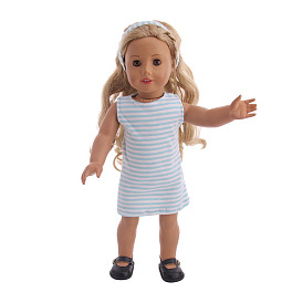 Stripe Pattern Cloth Doll Dress, Casual Wear Clothes Set, with Hair Band, for 18 inch Girl Doll Party Dressing Accessories