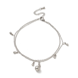 304 многожильный браслет из нержавеющей стали, круглый и 201 из нержавеющей стали подвеска в форме капли двойной браслет для мужчин и женщин