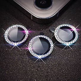 Film de lentille de téléphone portable en strass en verre et en alliage d'aluminium, accessoires de protection des lentilles, compatible avec le protecteur d'objectif d'appareil photo 13/14/15 pro & pro max