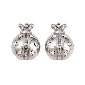 304 Stainless Steel Rhinestone Pendants, Ladybug Charms