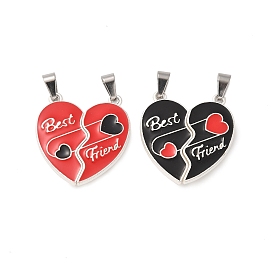 Эмали сплава сплит подвески, сердце лучший друг очарование, платина, с магнитным