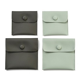 PU Imitation Leather Jewelry Storage Bags, with Iron Snap Buttons, Square