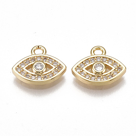 Brass Micro Pave Cubic Zirconia Charms, Nickel Free, Real 18K Gold Plated, Eye, Clear