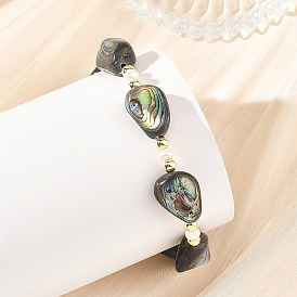 Natural Abalone Shell/Paua Shell Beaded Bracelets, with Natural Cultured Freshwater Pearl Beads and Electroplate Non-magnetic Synthetic Hematite Beads