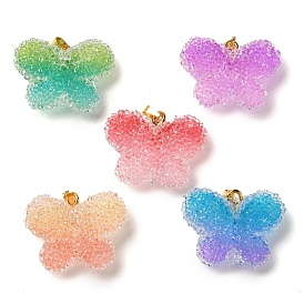 Transparent Resin Dotted Rhinetone Pendants, Butterfly Charms with Rack Plating Brass Findings, Real 18K Gold Plated, Cadmium Free & Lead Free, Long-Lasting Plated