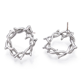 Rack Plating Alloy Wire Wrapped Ring Stud Earrings with 925 Sterling Silver Pins for Women, Lead Free & Nickel Free & Cadmium Free