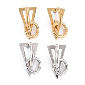 304 Stainless Steel Half Hoop Earrings, Stud Earrings, with Ear Nut, Triangle & Ring