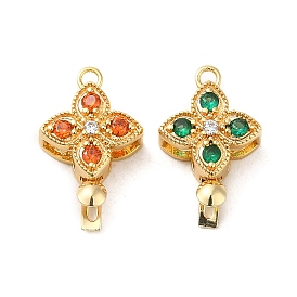 Brass Micro Pave Cubic Zirconia Box Clasps, Real 18K Gold Plated, Flower