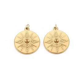 Ion Plating(IP) 304 Stainless Steel Pendant Rhinestone Settings, with Jump Rings, Flat Round, Flat Round