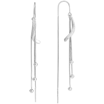 Clear Cubic Zirconia Twist with Chain Tassel Dangle Earrings, 925 Sterling Silver Long Drop Ear Thread for Women