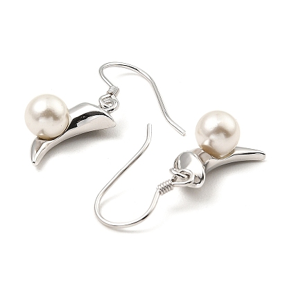 Rhodium Plated 925 Sterling Silver Pepper Dangle Stud Earrings, with Shell Pearl Beaded