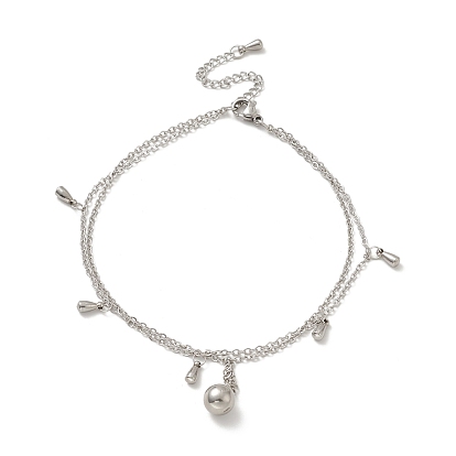 304 многожильный браслет из нержавеющей стали, круглый и 201 из нержавеющей стали подвеска в форме капли двойной браслет для мужчин и женщин