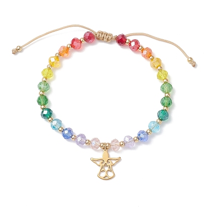 304 из нержавеющей стали шарм браслеты, Браслеты из плетеных бусин из цветного стекла градиента для женщин, золотые