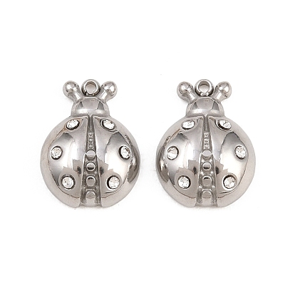 304 Stainless Steel Rhinestone Pendants, Ladybug Charms