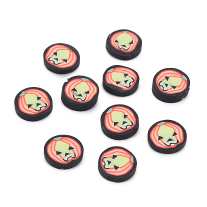 Cabujones de arcilla polimérica hechos a mano de halloween, Rebanadas de arcilla polimérica para manualidades con resina y proyectos de bricolaje., plano y redondo con calabaza
