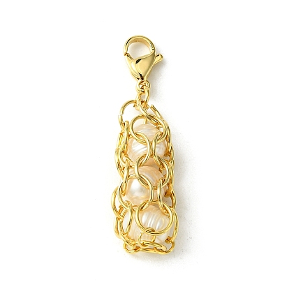 304 Stainless Steel Pouch Natural Cultured Freshwater Pearl Beads Pendant Decoration, with Lobster Claw Clasps