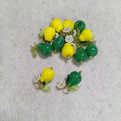 12 piezas 2 estilos colgantes de vidrio soplado y acrílico hechos a mano, con 304 fornituras de acero inoxidable, pera con adornos florales, dorado